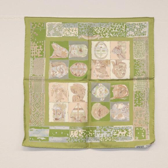 HERMES Petit Carr Scarf Silk ""PERSONA"" Green Auth am9777 - Picture 8 of 9